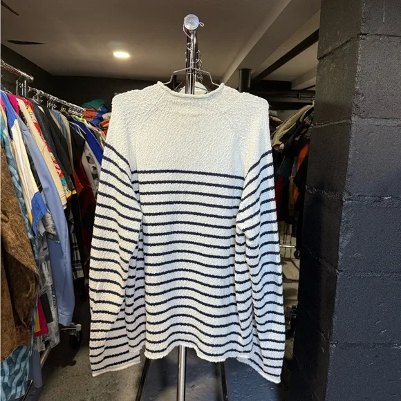 Aime Leon Dore Sweater Striped White Blue Pullover Mens Size XL Organic Cotton